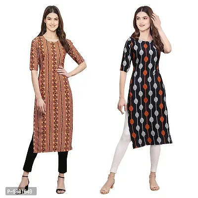 Stylish Digital Printed Woman Crepe Multicolored Kurtis Pack of 2