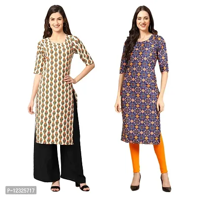 Straight Multicoloured Printed Crepe Kurta Pack Of 2