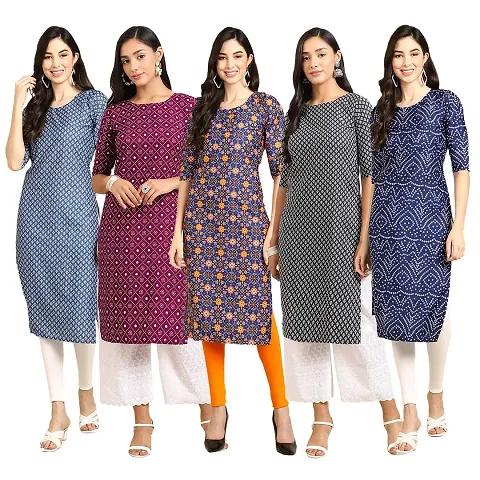 Women Crepe Digital Straight Kurti { Pack of 5 }