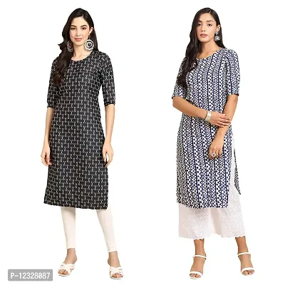 Straight Multicoloured Printed Crepe Kurta Pack Of 2