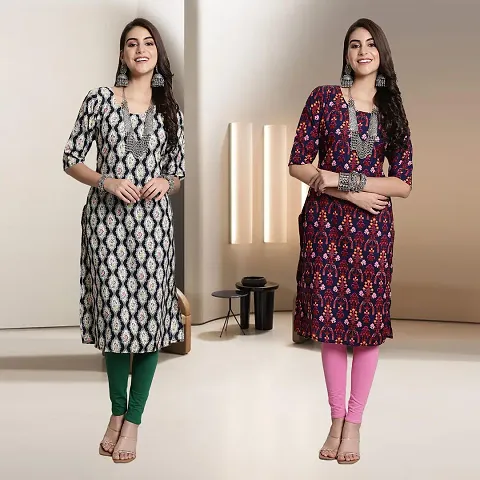 Fancy Multicoloured Crepe A-Line Kurti - Pack Of 2