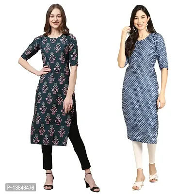 Alluring Crepe Printed Straight Kurta For Women- Pack Of 2-thumb0