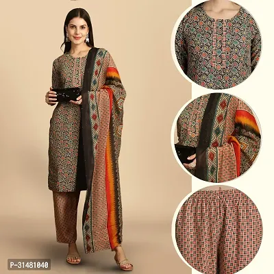 Stylish Multicoloured Cotton Blend Printed Kurta, Bottom and Dupatta Set For Women-thumb0