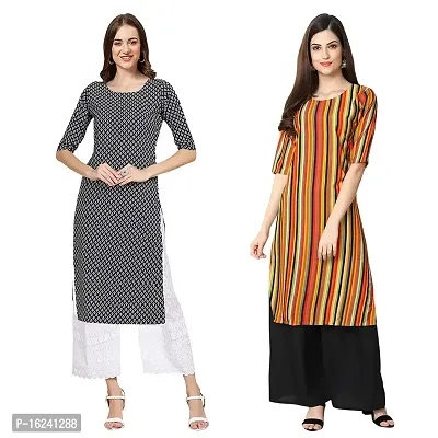 Stylish Straight Multicoloured Printed Crepe Kurta For Women Combo Pack Of 2-thumb0