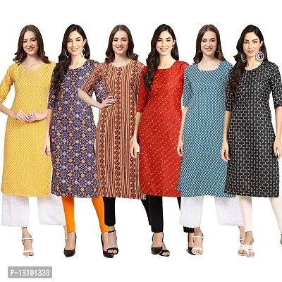 Women Crepe Digital Printed Straight Kurti  Pack of 6-thumb0