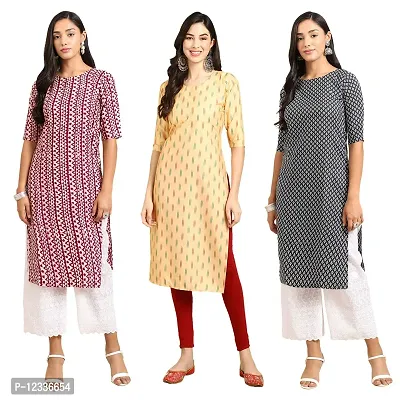 Elite Crepe Printed Straight Stitched Kurta For Women- Pack Of 3