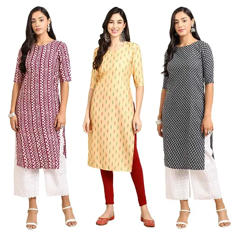 Stylish Crepe Straight Kurta For Women- Pack Of 3