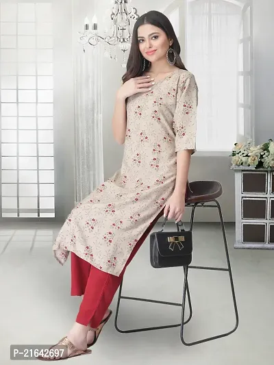 Stylish Beige Crepe Stitched Kurta For Women-thumb0