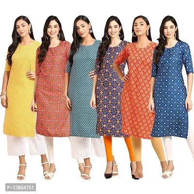 Trendy Crepe Digital Printed Straight Kurta For Women ( Pack Of 6 )-thumb0