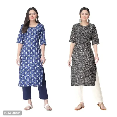 Attarctive Crepe Printed Straight Kurti Combo For Women Pack Of 2-thumb0