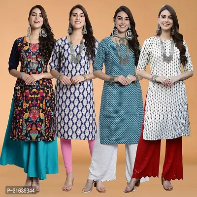 Attractive Multicoloured Printed Crepe Kurtas For Women Pack Of 4