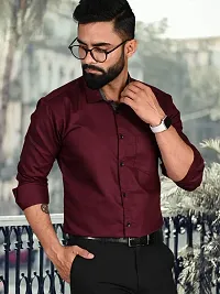 Men Stylish Maroon Cotton Solid Long Sleeve Semi Formal Shirt-thumb2