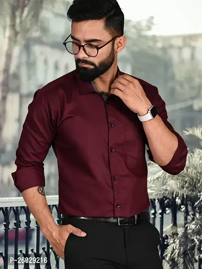 Men Stylish Maroon Cotton Solid Long Sleeve Semi Formal Shirt-thumb3