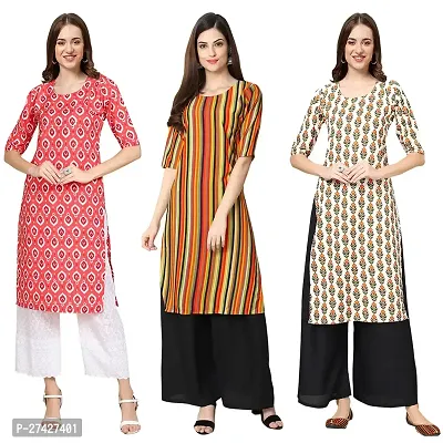 Stylish Multicoloured Crepe Stitched Kurta For Women Pack of 3-thumb0