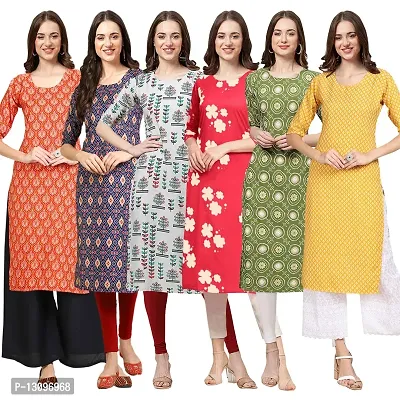 Women Crepe Digital Printed Straight Kurti  Pack of 6-thumb0