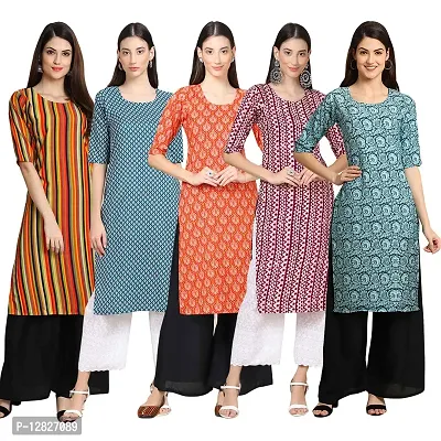 Women Crepe Digital Printed Straight Kurti { Pack of 5 }