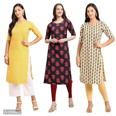 Elite Crepe Printed Straight Stitched Kurta For Women- Pack Of 3-thumb0