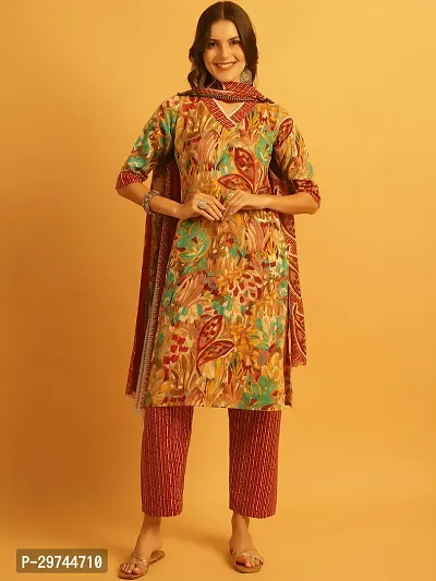 Stylish Multicoloured Crepe Printed Kurta Bottom and Dupatta Set For Women-thumb2