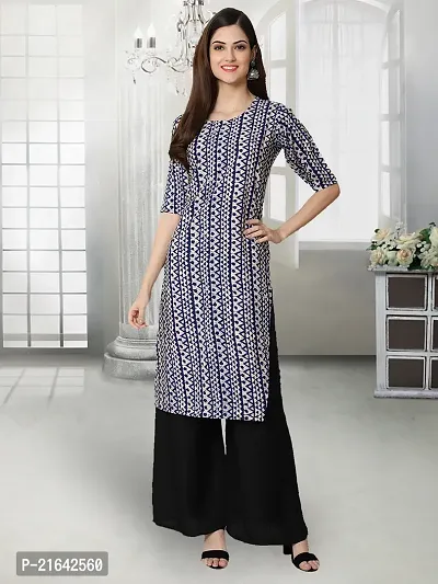 Stylish Navy Blue Crepe Stitched Kurta For Women-thumb0