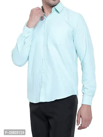 Men Stylish Blue Cotton Solid Long Sleeve Semi Formal Shirt-thumb2
