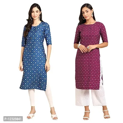 Straight Multicoloured Printed Crepe Kurta Pack Of 2