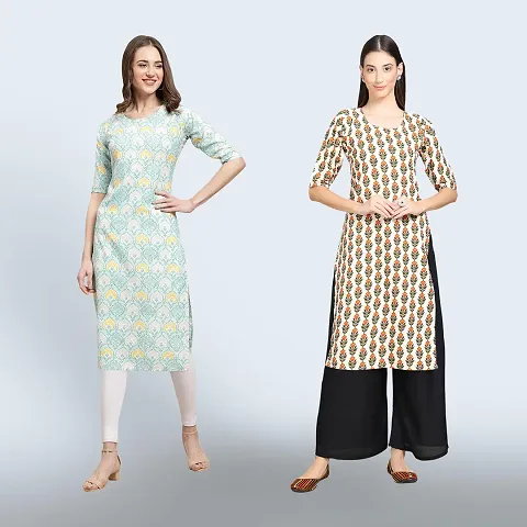 Trendy Crepe Printed Kurtis Combo of 2