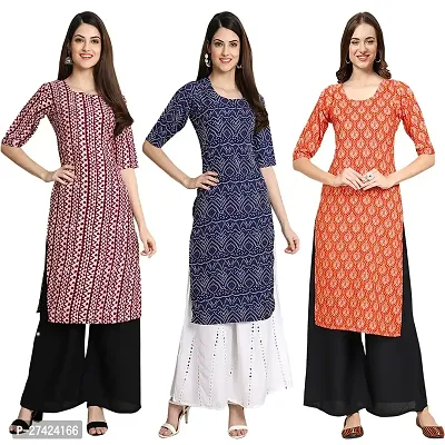 Stylish Multicoloured Crepe Stitched Kurta For Women Pack of 3-thumb0