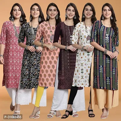 Fancy Crepe Printed Kurtas For Women Pack Of 6