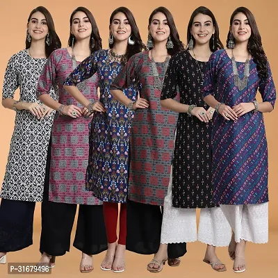 Fancy Crepe Printed Kurtas For Women Pack Of 6