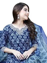 Stylish Cotton A-Line Navy Blue Printed Kurta, Bottom and Dupatta Set For Women-thumb4