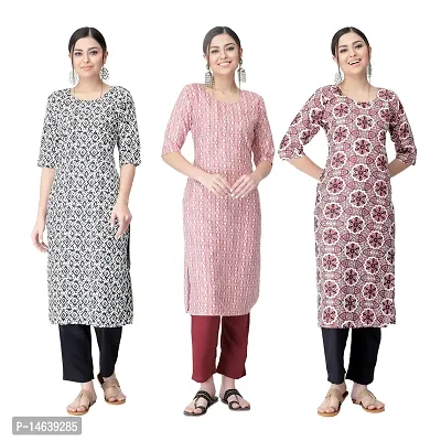 New Crepe Combo Printed Kurtis For Women Pack Of 3-thumb0