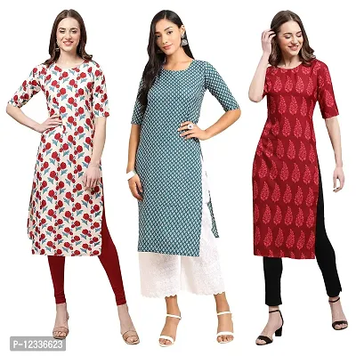 Elite Crepe Printed Straight Stitched Kurta For Women- Pack Of 3