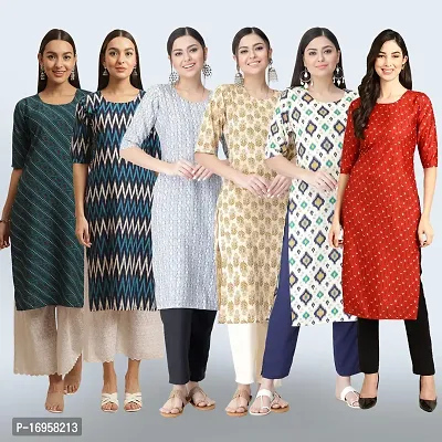 Women Stylish Crepe Printed Straight Kurta Combo-thumb0