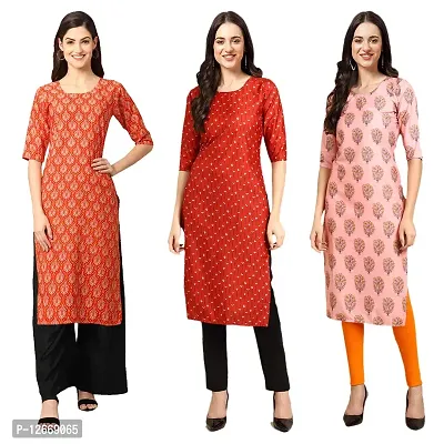 Women Crepe Digital Printed Straight Kurti  Pack of 3-thumb0