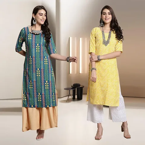 Fancy Straight Crepe Kurti - Pack Of 2