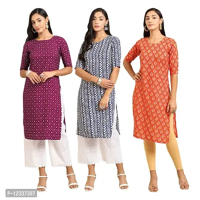 Elite Crepe Printed Straight Stitched Kurta For Women- Pack Of 3-thumb0