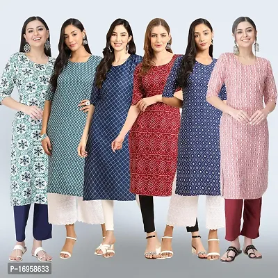 Women Stylish Crepe Printed Straight Kurta Combo-thumb0