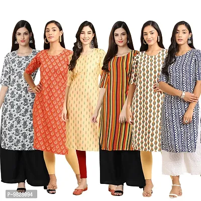 Women Crepe Digital Printed Straight Kurti  Pack of 6-thumb0