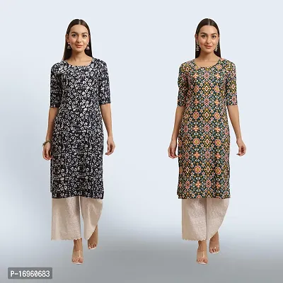 Women Stylish Crepe Ethnic Motif Casual Straight Kurta