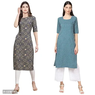 Stylish Crepe Printed Straight Kurta For Women- Pack Of 2-thumb0