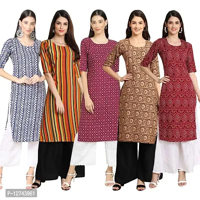 Stylish Crepe Digital Printed Straight Kurti For Women Pack of 5