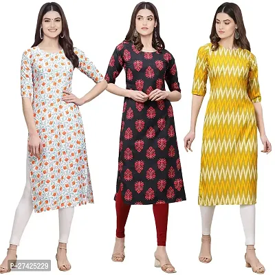 Stylish Multicoloured Crepe Stitched Kurta For Women Pack of 3-thumb0