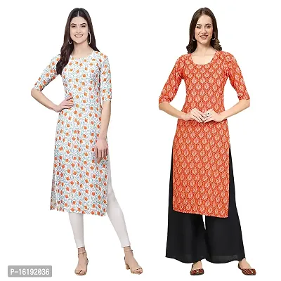 Stylish Straight Multicoloured Printed Crepe Kurta For Women Combo Pack Of 2-thumb0