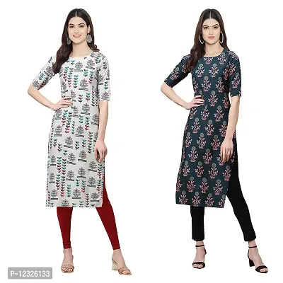 Straight Multicoloured Printed Crepe Kurta Pack Of 2