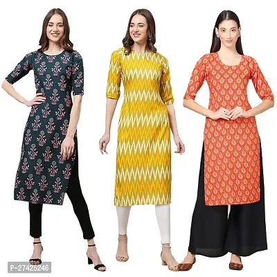 Stylish Multicoloured Crepe Stitched Kurta For Women Pack of 3-thumb0