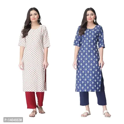 Attarctive Crepe Printed Straight Kurti Combo For Women Pack Of 2