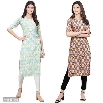 Stylish Crepe Printed Straight Kurta For Women-Pack Of 2-thumb0