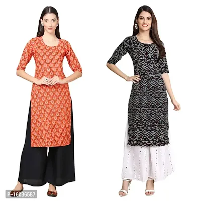 Stylish Straight Printed Crepe Kurta For Women -Pack Of 2-thumb0