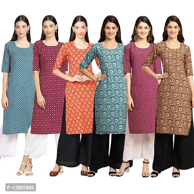 Trendy Crepe Digital Printed Straight Kurta For Women ( Pack Of 6 )-thumb0