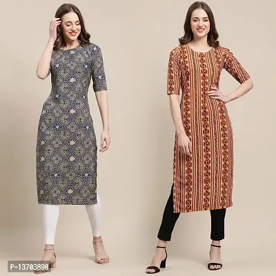 Stylish Crepe Printed Straight Kurta For Women- Pack Of 2-thumb0